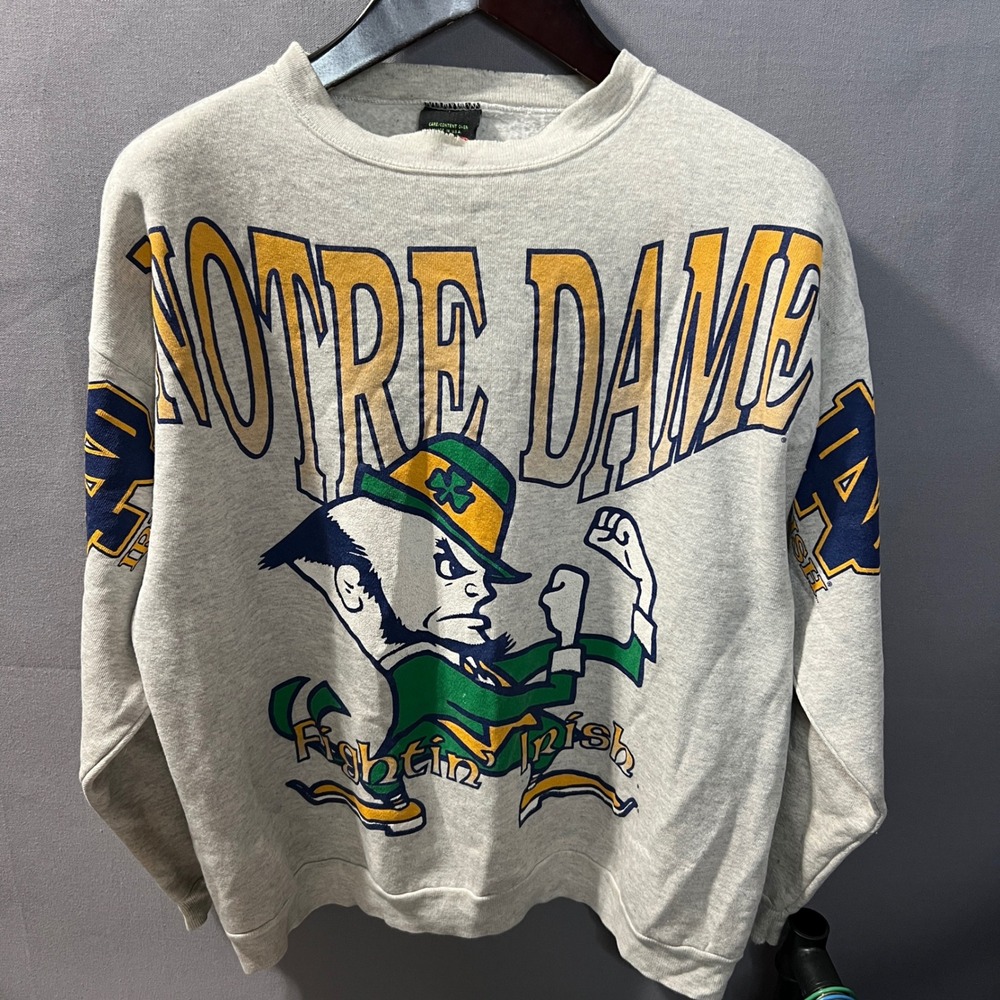 Vintage Notre Dame Fighting Irish Sweatshirt TSI Made in USA Gray Large 90s NCAA
